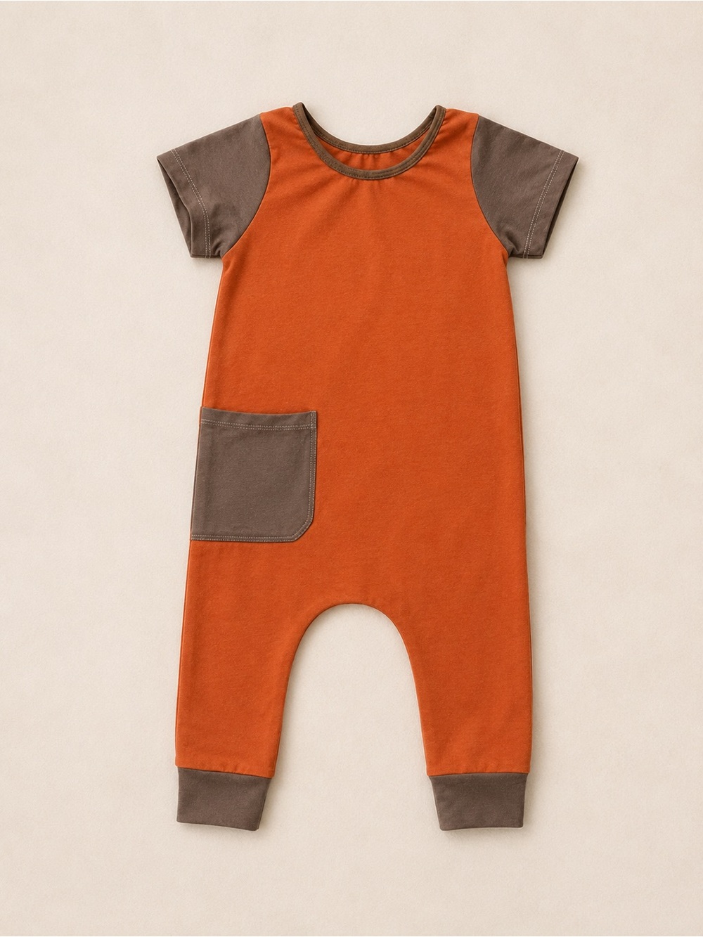 Taylin Threads 3T Pumkin Spice Orange and Brown Short-Sleeve Bamboo Baby Romper